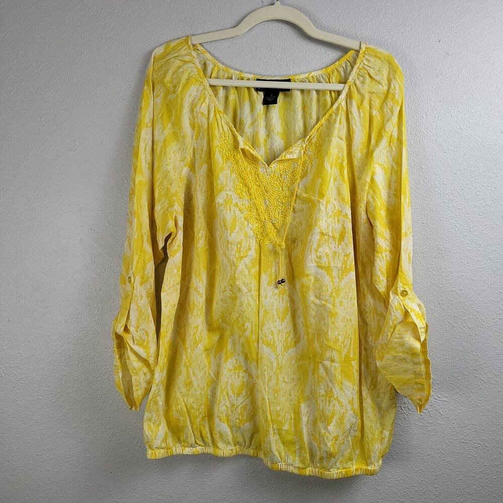 Lane Bryant Womens Yellow Cotton Roll Tab Sleeve‎ Tunic Blouse Top Size 16